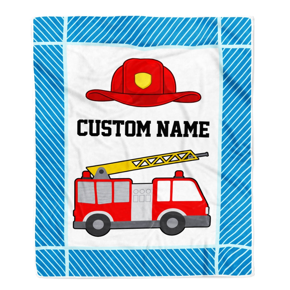 Personalized Custom Firetruck Baby Blanket with Name Custom Baby Nursery for Boys Girls Son Grandson Nehpew Birthday Customized Fleece Blanket | siriusteestore
