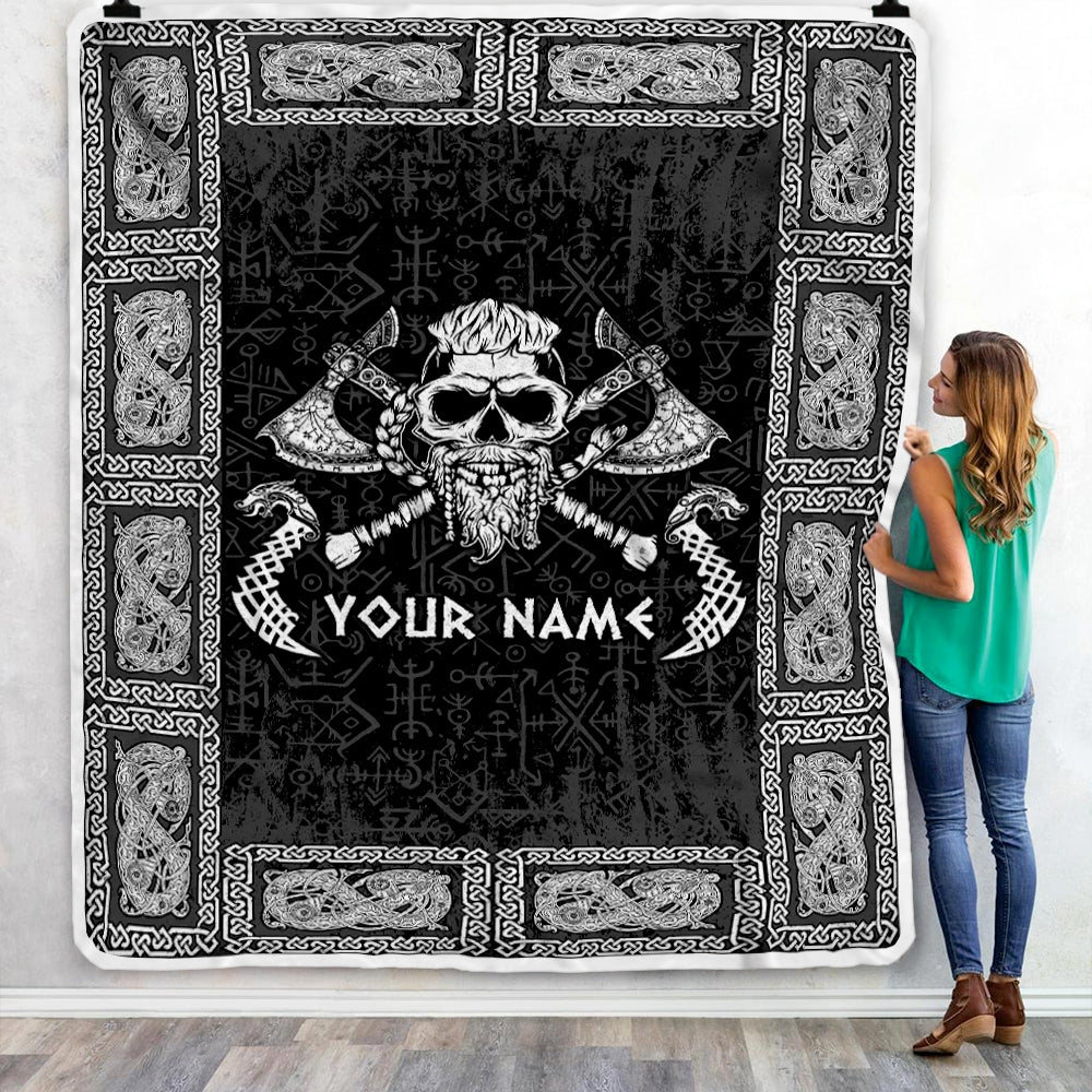 Personalized Custom Name Viking Odin God Celtic Scandinavian Norse Runes For Men Women Mom Dad Lovers Birthday Christmas Bed Quilt Fleece Throw Blanket | siriusteestore