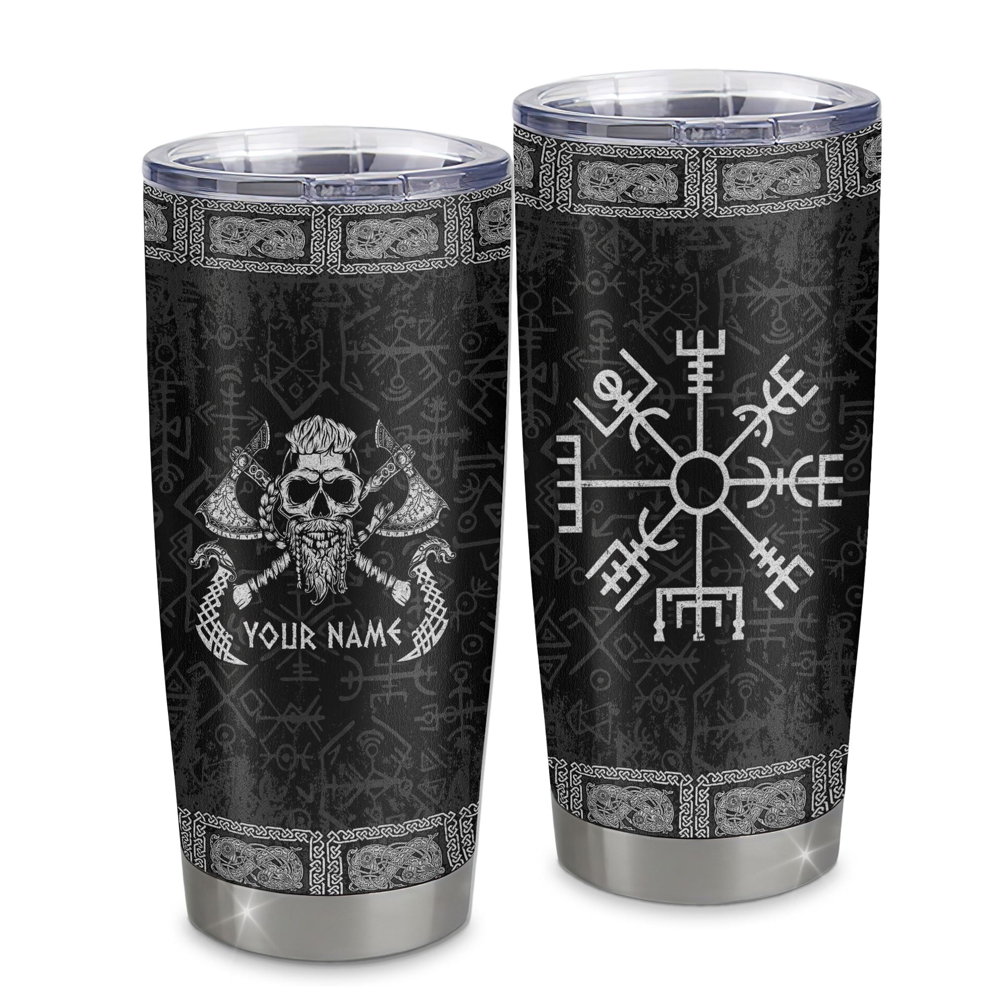 Personalized Custom Name Viking Stainless Steel Tumbler Cup Odin God Celtic Scandinavian Norse Runes for Men Women Mom Dad Lovers Birthday Christmas Travel Mug | siriusteestore