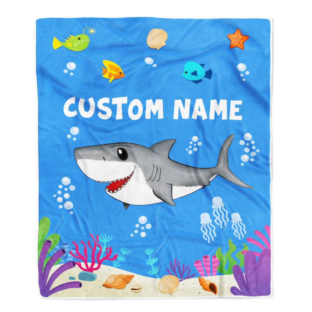 Personalized Custome Name Baby Blanket for Boys Girls With Shark