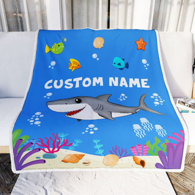 Personalized Custome Name Baby Blanket for Boys Girls With Shark Design Kids Newborn Daughter Granddaughter Niece Birthday Customized Bed Fleece Throw Blanket | siriusteestore