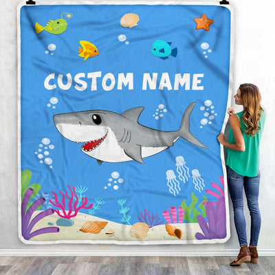 Personalized Custome Name Baby Blanket for Boys Girls With Shark Design Kids Newborn Daughter Granddaughter Niece Birthday Customized Bed Fleece Throw Blanket | siriusteestore