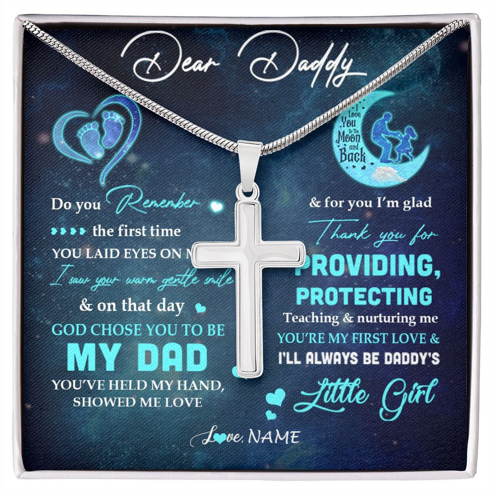 Stainless Cross Necklace | Personalized Dear Daddy Necklace From Daughter God Chose You To Be My Dad I Love You Dad Birthday Fathers Day Christmas Customized Gift Box Message Card | siriusteestore
