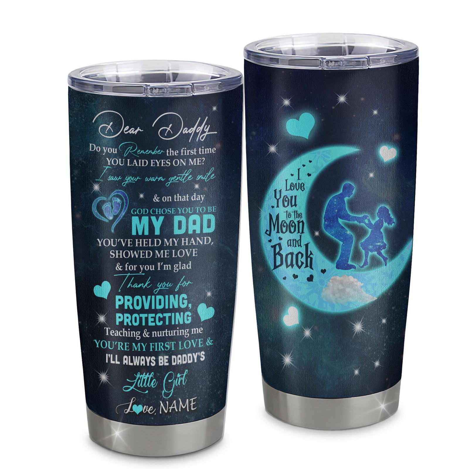 Personalized Dear Daddy Tumbler From Daughter Stainless Steel Cup God Chose You To Be My Dad I Love You Dad Birthday Fathers Day Christmas Travel Mug | siriusteestore