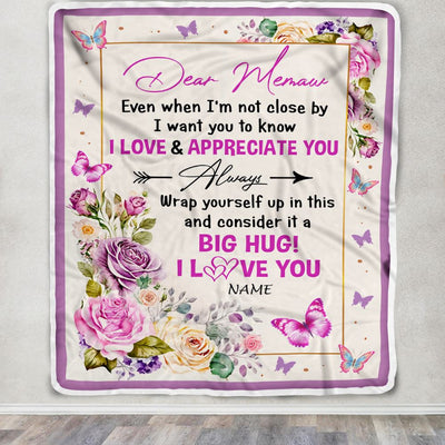 Personalized Dear Memaw Blanket From Granddaughter Grandson It A Big Hug Butterfly Rose Memaw Birthday Mothers Day Christmas Customized Fleece Blanket | siriusteestore