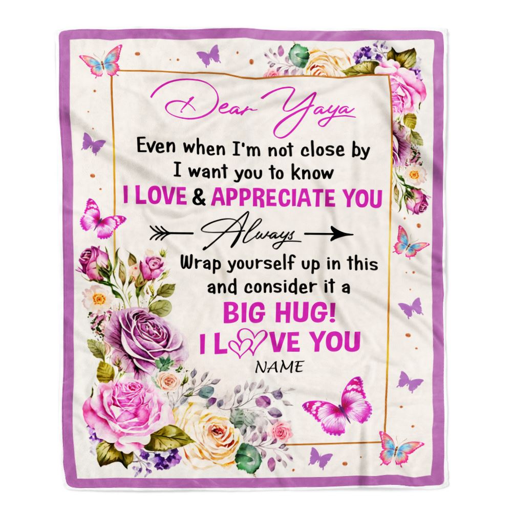 Personalized Dear Yaya Blanket From Kids It A Big Hug Butterfly Rose Yaya Birthday Mothers Day Thanksgiving Christmas Customized Fleece Throw Blanket | siriusteestore