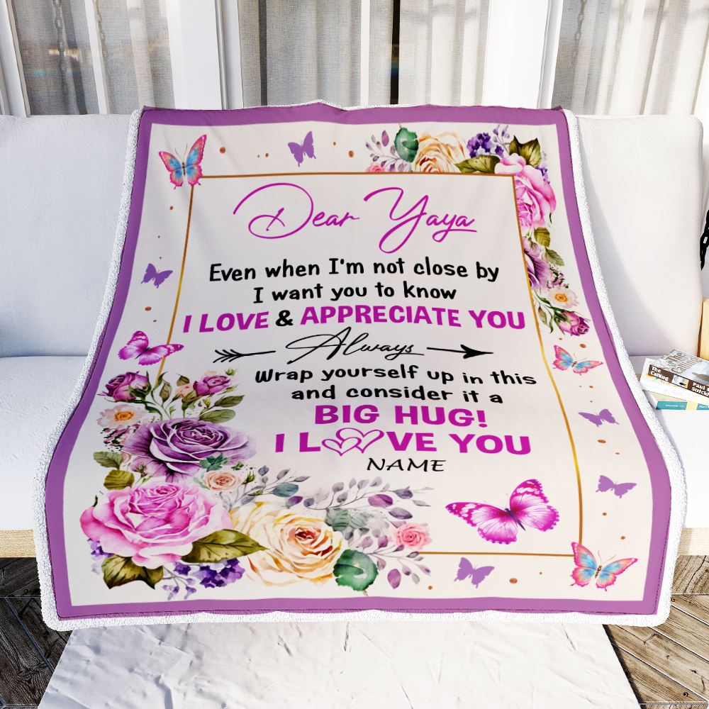 Personalized Dear Yaya Blanket From Kids It A Big Hug Butterfly Rose Yaya Birthday Mothers Day Thanksgiving Christmas Customized Fleece Throw Blanket | siriusteestore