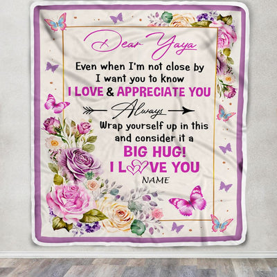 Personalized Dear Yaya Blanket From Kids It A Big Hug Butterfly Rose Yaya Birthday Mothers Day Thanksgiving Christmas Customized Fleece Throw Blanket | siriusteestore