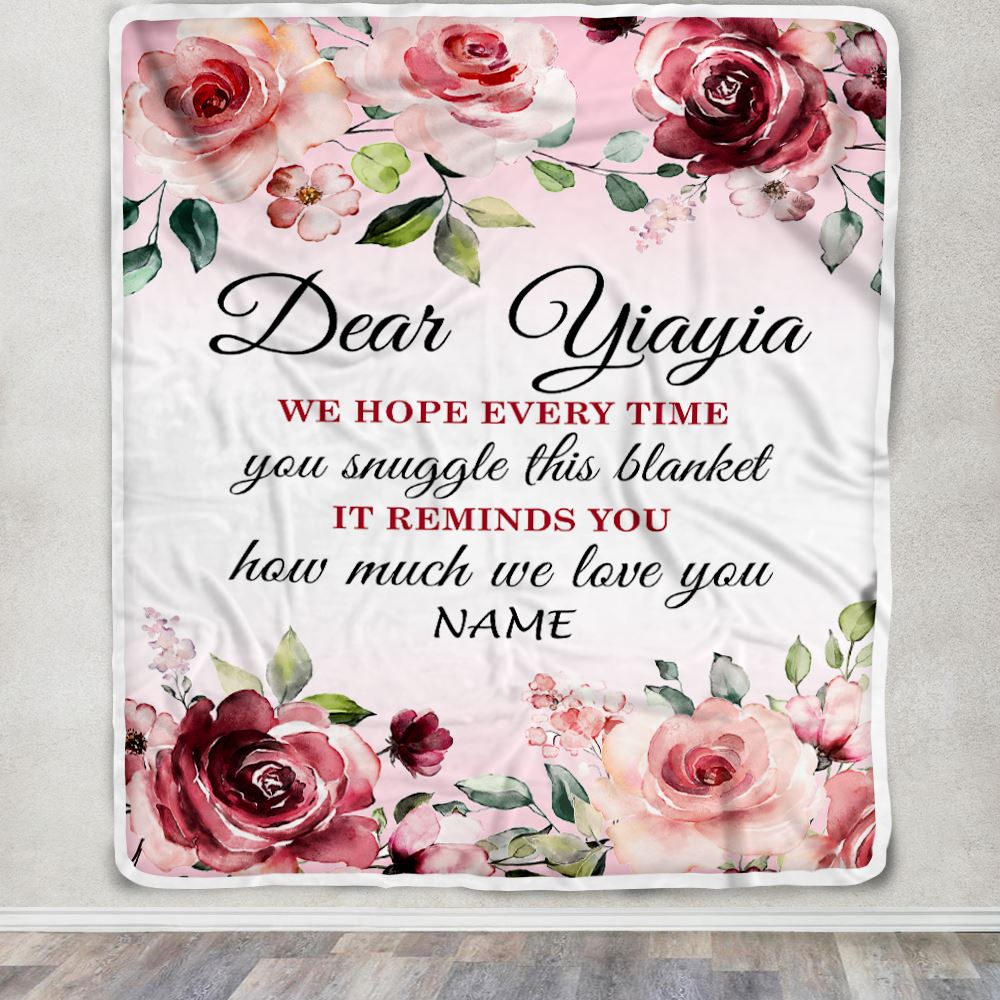 Personalized Dear Yiayia Blanket From Kids We Hope Every Time Rose Floral Yiayia Birthday Mothers Day Thanksgiving Christmas Customized Fleece Throw Blanket | siriusteestore