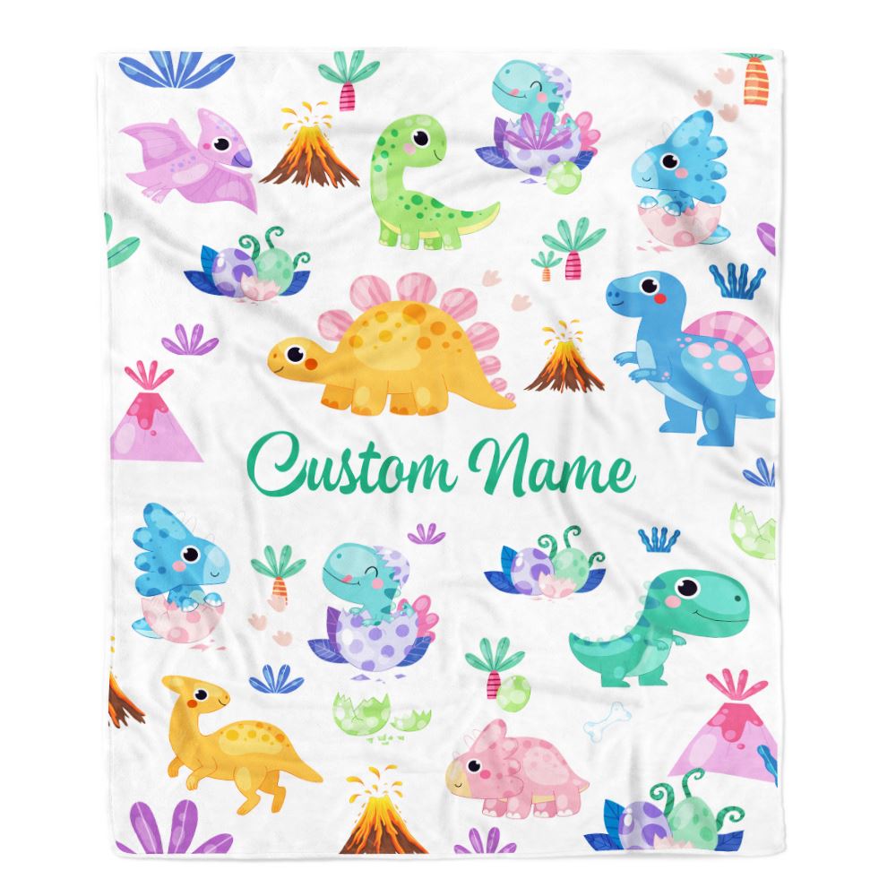 Personalized Dinosaur Baby Blanket With Name Custom Green T Rex For Boy Kids Newborn Son Grandson Nephew Birthday Christmas Customized Bed Fleece Throw Blanket | siriusteestore