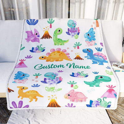 Personalized Dinosaur Baby Blanket With Name Custom Green T Rex For Boy Kids Newborn Son Grandson Nephew Birthday Christmas Customized Bed Fleece Throw Blanket | siriusteestore