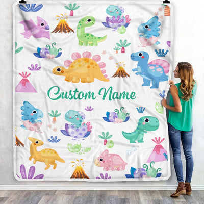 Personalized Dinosaur Baby Blanket With Name Custom Green T Rex For Boy Kids Newborn Son Grandson Nephew Birthday Christmas Customized Bed Fleece Throw Blanket | siriusteestore