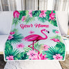 Personalized Flamingo Blanket Custom Name Flamingo Girl Trees Flowers Baby Teen Women Daughter Granddaughter Niece Birthday Christmas Fleece Throw Blanket | siriusteestore