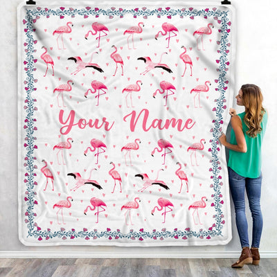 Personalized Flamingo Blanket Custom Name White Flamingo Blankets For Girl Women Baby Daughter Granddaughter Niece Birthday Christmas Fleece Throw Blanket | siriusteestore