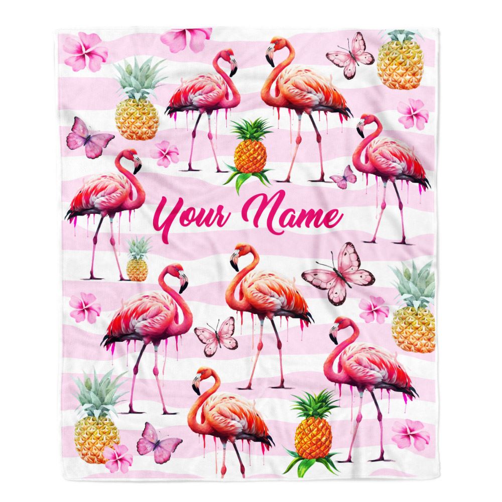 Personalized Flamingo Blanket Custom With Name Floral Pineapple Newborn Baby Girl Flamingo Daughter Granddaughter Niece Birthday Christmas Fleece Blanket | siriusteestore