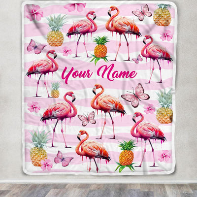 Personalized Flamingo Blanket Custom With Name Floral Pineapple Newborn Baby Girl Flamingo Daughter Granddaughter Niece Birthday Christmas Fleece Blanket | siriusteestore