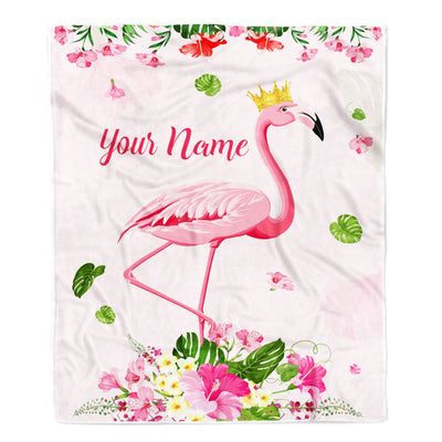 Personalized Flamingo Blanket Custom With Name Girl Floral Flower Queen Baby Kid Daughter Granddaughter Niece Birthday Christmas Fleece Throw Blanket | siriusteestore
