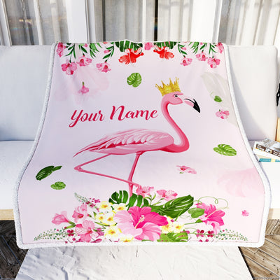 Personalized Flamingo Blanket Custom With Name Girl Floral Flower Queen Baby Kid Daughter Granddaughter Niece Birthday Christmas Fleece Throw Blanket | siriusteestore