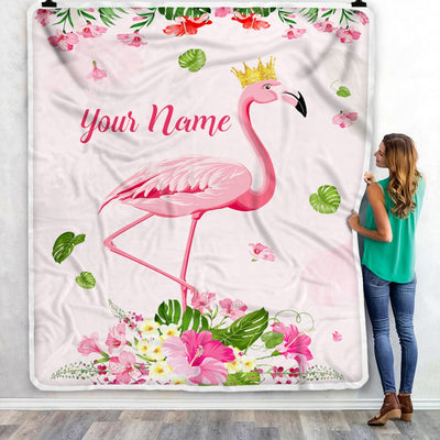 Personalized Flamingo Blanket Custom With Name Girl Floral Flower Queen Baby Kid Daughter Granddaughter Niece Birthday Christmas Fleece Throw Blanket | siriusteestore