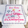 Personalized Flamingo Blanket Just A Girl Who Loves Flamingo Girl Daughter Granddaughter Niece Birthday Christmas Nam Customized Bed Fleece Throw Blanket | siriusteestore