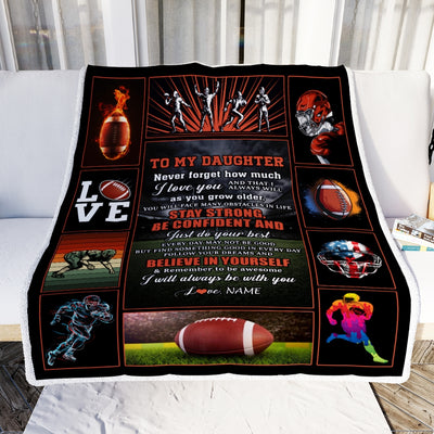 Personalized Football To My Daughter Blanket From Mom Dad Believe In Yourself Daughter Birthday Graduation Christmas Customized Fleece Throw Blanket | siriusteestore