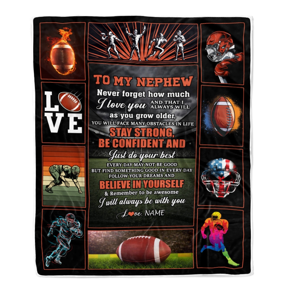 Personalized Football To My Nephew Blanket From Aunt Auntie Uncle Believe In Yourself Nephew Birthday Graduation Christmas Customized Fleece Throw Blanket | siriusteestore