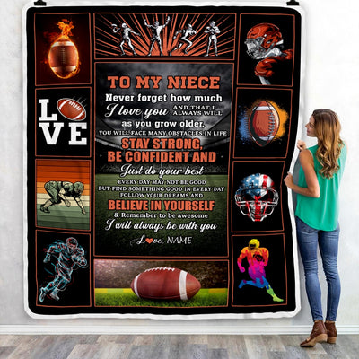 Personalized Football To My Niece Blanket From Aunt Auntie Uncle Believe In Yourself Niece Birthday Graduation Christmas Customized Fleece Throw Blanket | siriusteestore