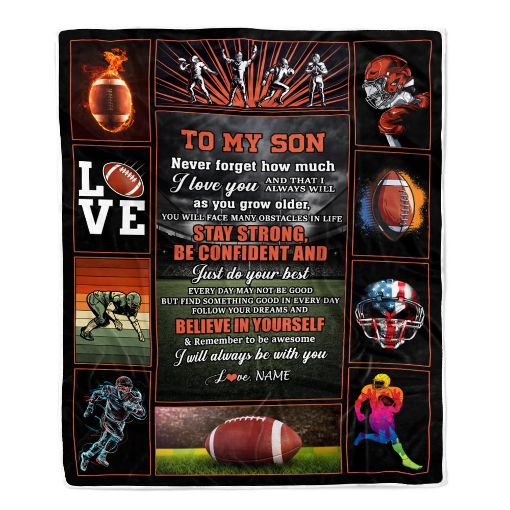 Personalized Football To My Son Blanket From Mom Dad Believe In Yourself Son Birthday Graduation Christmas Customized Fleece Throw Blanket | siriusteestore
