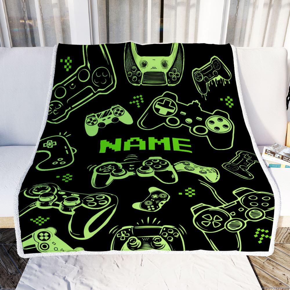 Personalized Gamer Boy Blanket Custom Name Gamer Soft Dark Blanket Gaming for Son Husband Boys Kids Women Men Christmas Birthday Bed Fleece Throw Blanket | siriusteestore