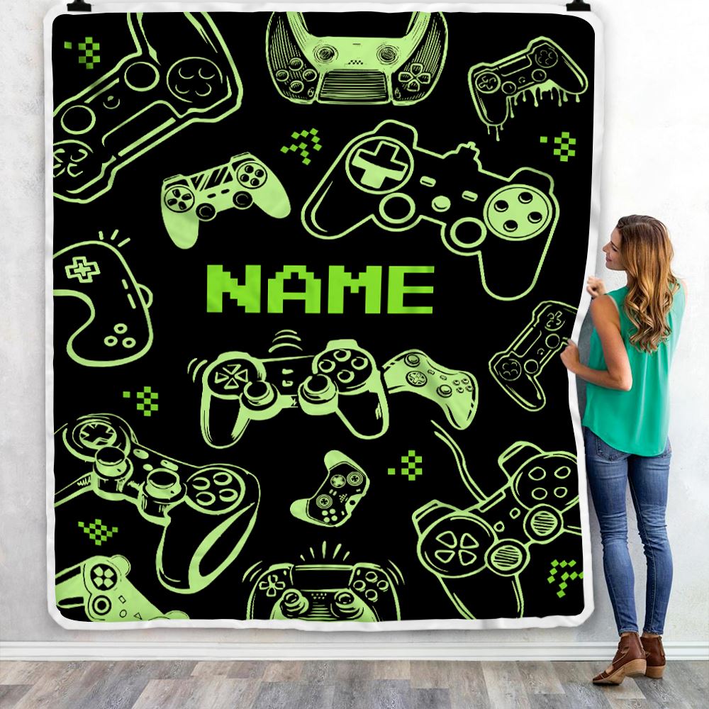 Personalized Gamer Boy Blanket Custom Name Gamer Soft Dark Blanket Gaming for Son Husband Boys Kids Women Men Christmas Birthday Bed Fleece Throw Blanket | siriusteestore
