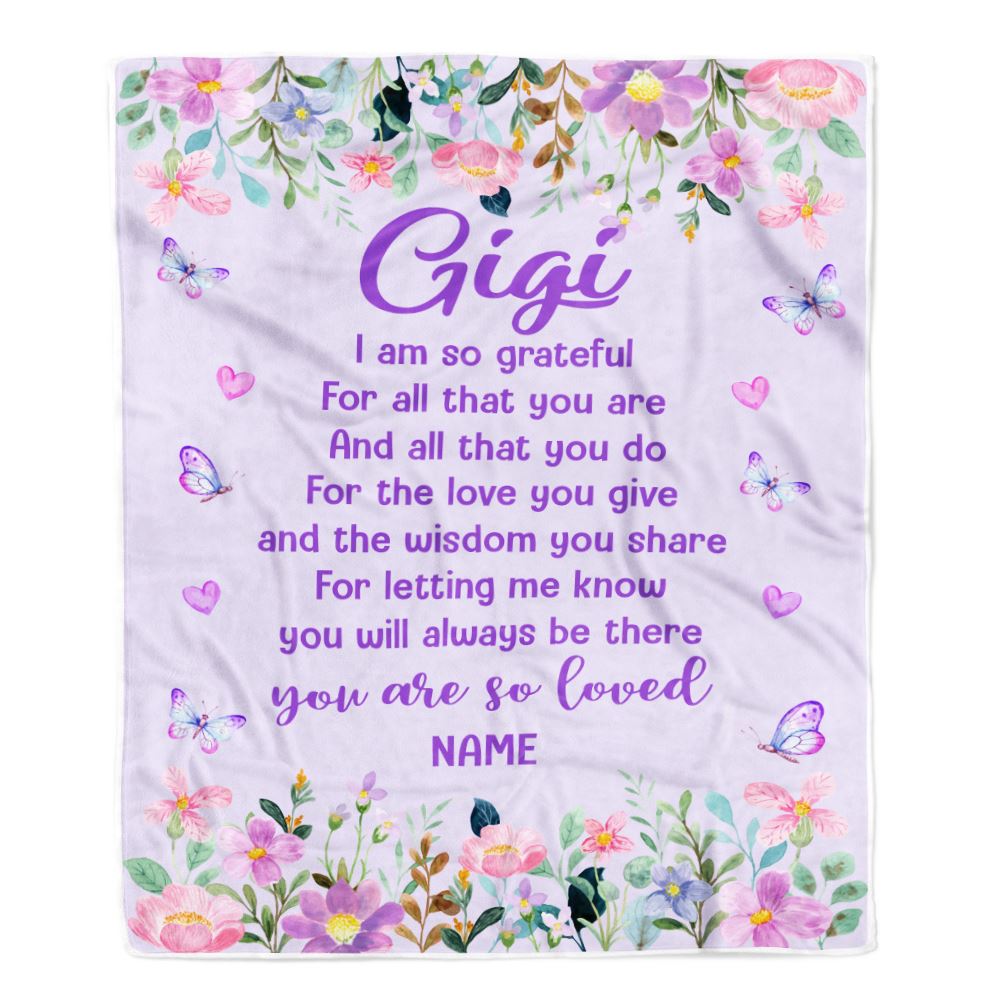 Personalized Gigi Blanket From Granddaughter Grandson Floral Butterfly Love You Give Gigi Mothers Day Birthday Christmas Customized Bed Fleece Throw Blanket | siriusteestore
