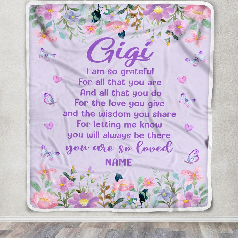 Personalized Gigi Blanket From Granddaughter Grandson Floral Butterfly Love You Give Gigi Mothers Day Birthday Christmas Customized Bed Fleece Throw Blanket | siriusteestore