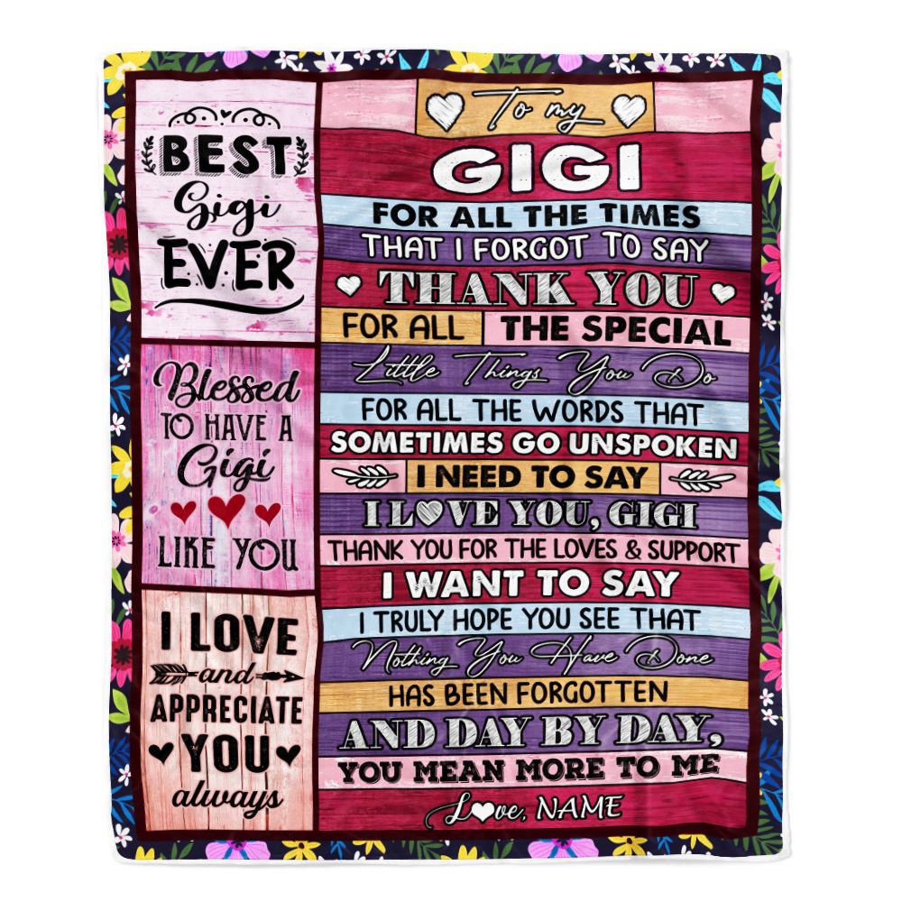 Personalized Gigi Blanket From Granddaughter Grandson Thank You For The Love Gigi Mothers Day Birthday Christmas Customized Bed Fleece Throw Blanket | siriusteestore