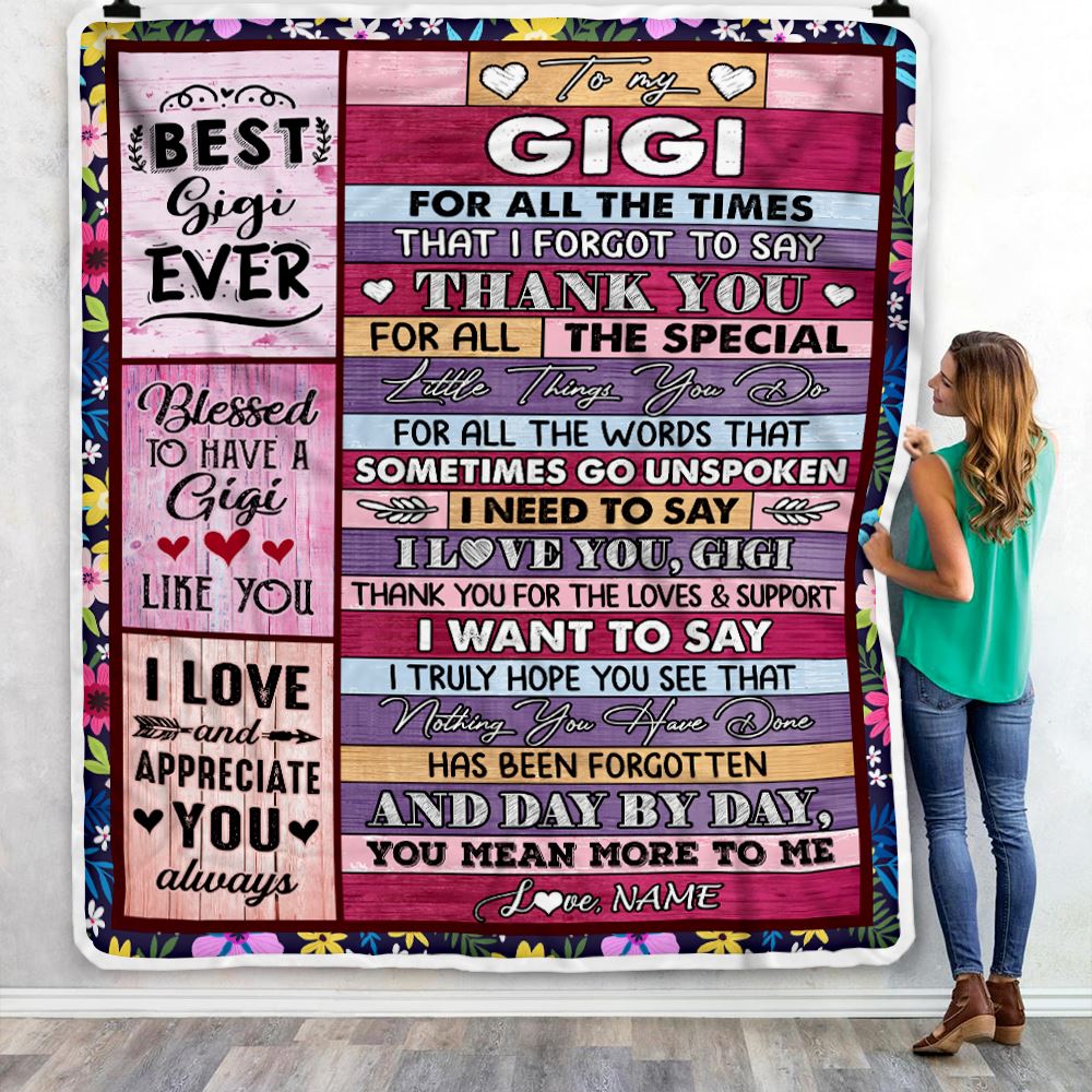 Personalized Gigi Blanket From Granddaughter Grandson Thank You For The Love Gigi Mothers Day Birthday Christmas Customized Bed Fleece Throw Blanket | siriusteestore