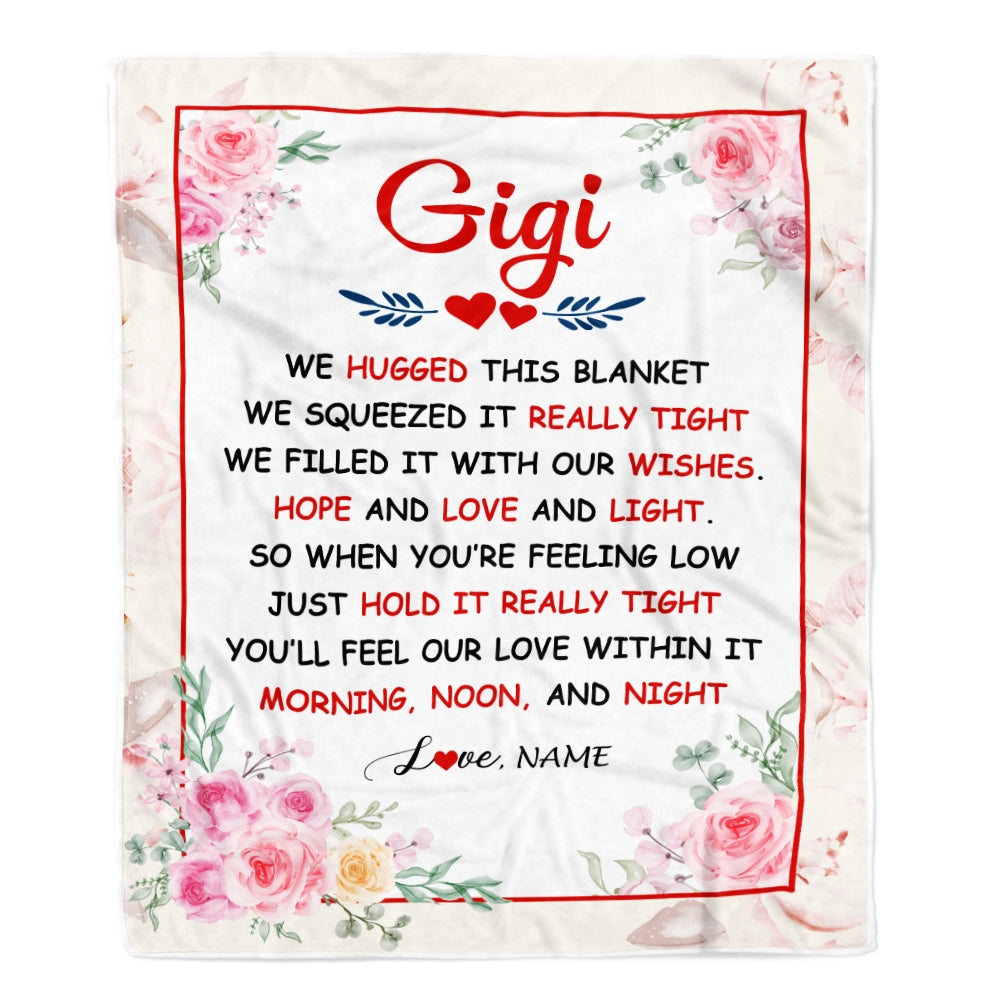 Personalized Gigi Blanket From Grandkids Granddaughter Grandson We Hugged This Blanket Floral Gigi Birthday Mothers Day Christmas Customized Fleece Blanket | siriusteestore
