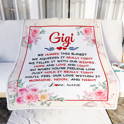 Personalized Gigi Blanket From Grandkids Granddaughter Grandson We Hugged This Blanket Floral Gigi Birthday Mothers Day Christmas Customized Fleece Blanket | siriusteestore