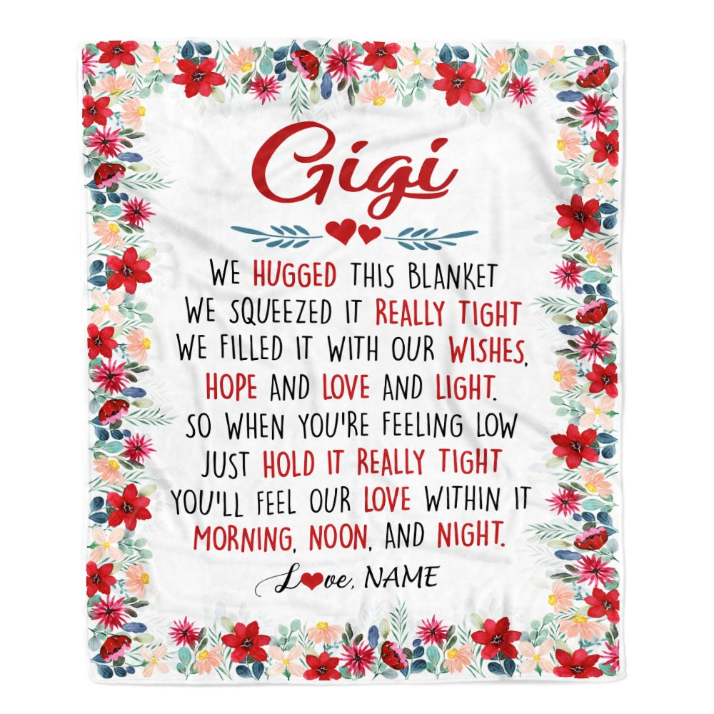 Personalized Gigi Blanket From Grandkids Grandson Granddaughter We Hugged This Blanket Gigi Birthday Mothers Day Christmas Customized Fleece Throw Blanket | siriusteestore
