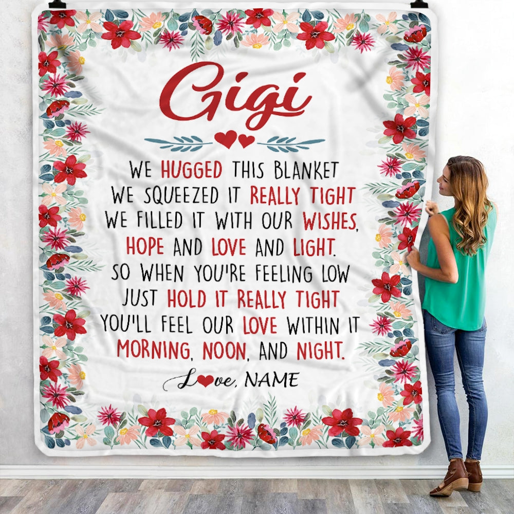 Personalized Gigi Blanket From Grandkids Grandson Granddaughter We Hugged This Blanket Gigi Birthday Mothers Day Christmas Customized Fleece Throw Blanket | siriusteestore
