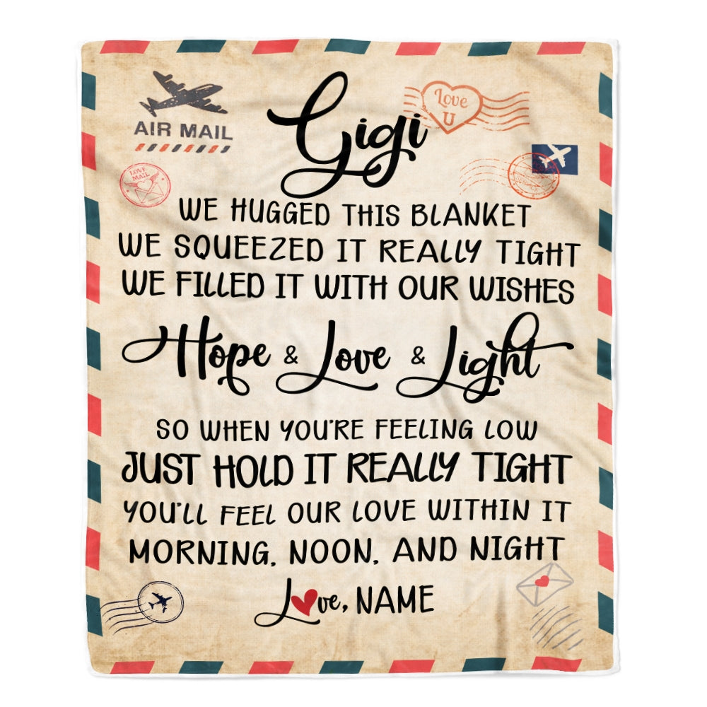 Personalized Gigi Blanket From Grandkids We Hugged This Blanket Mail Letter Gigi Birthday Mothers Day Christmas Customized Fleece Blanket | siriusteestore