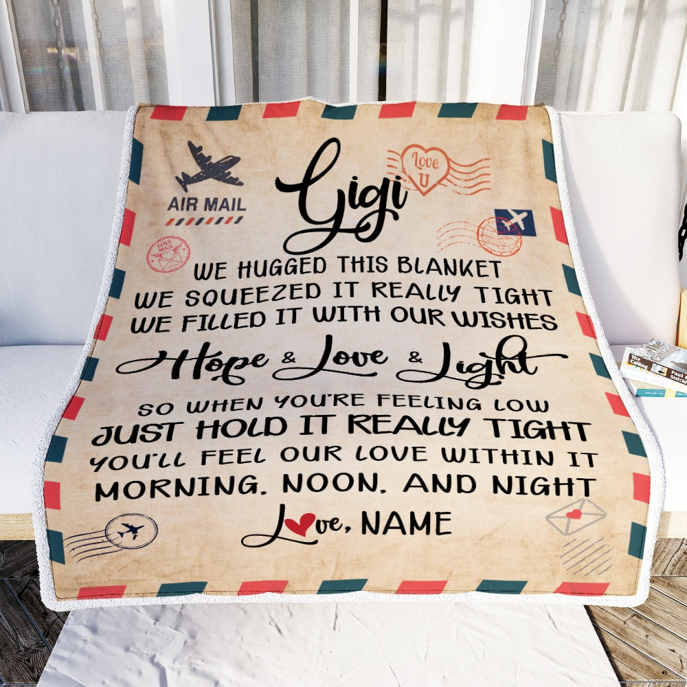 Personalized Gigi Blanket From Grandkids We Hugged This Blanket Mail Letter Gigi Birthday Mothers Day Christmas Customized Fleece Blanket | siriusteestore