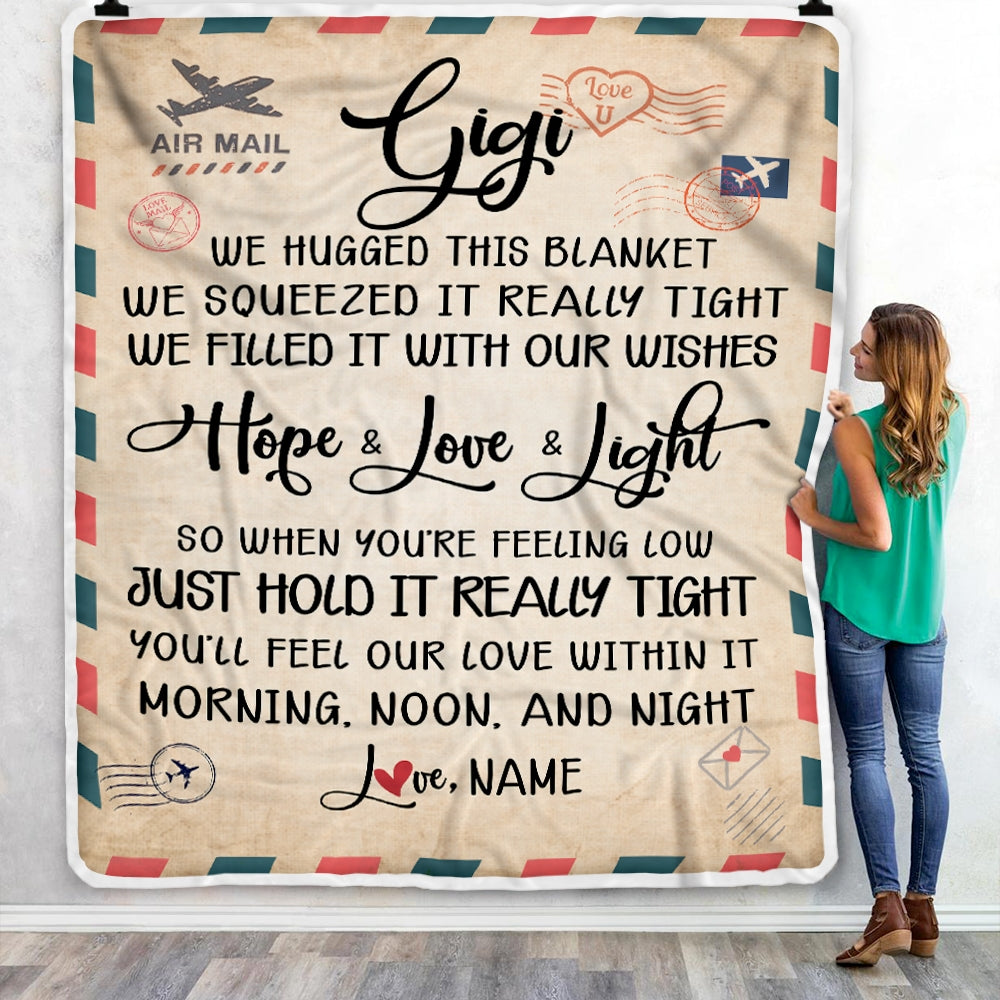 Personalized Gigi Blanket From Grandkids We Hugged This Blanket Mail Letter Gigi Birthday Mothers Day Christmas Customized Fleece Blanket | siriusteestore