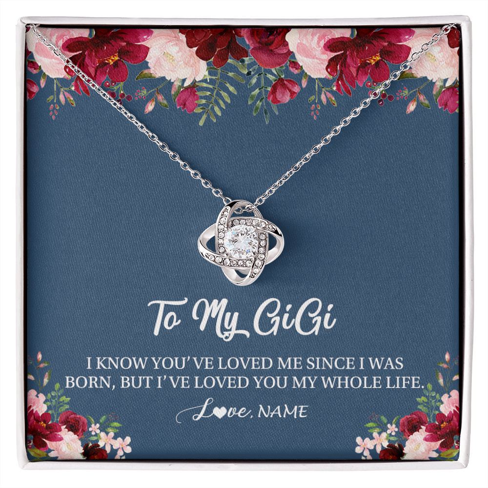 Love Knot Necklace | Personalized Gigi Necklace From Grandkids Granddaughter Grandson I've Loved You My Whole Life Floral Gigi Birthday Mothers Day Christmas Customized Message Card | siriusteestore