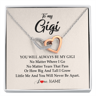 Interlocking Hearts Necklace | Personalized Gigi Necklace From Grandkids Granddaughter Grandson You Will Always Be My Gigi Birthday Mothers Day Christmas Customized Gift Box Message Card | siriusteestore