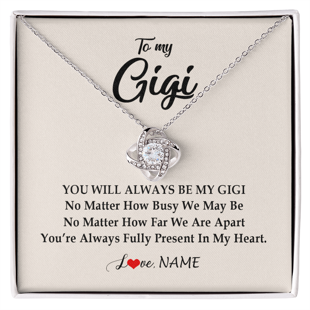 Love Knot Necklace | Personalized Gigi Necklace From Grandkids Granddaughter Grandson You're Always In My Heart Gigi Birthday Mothers Day Christmas Customized Gift Box Message Card | siriusteestore
