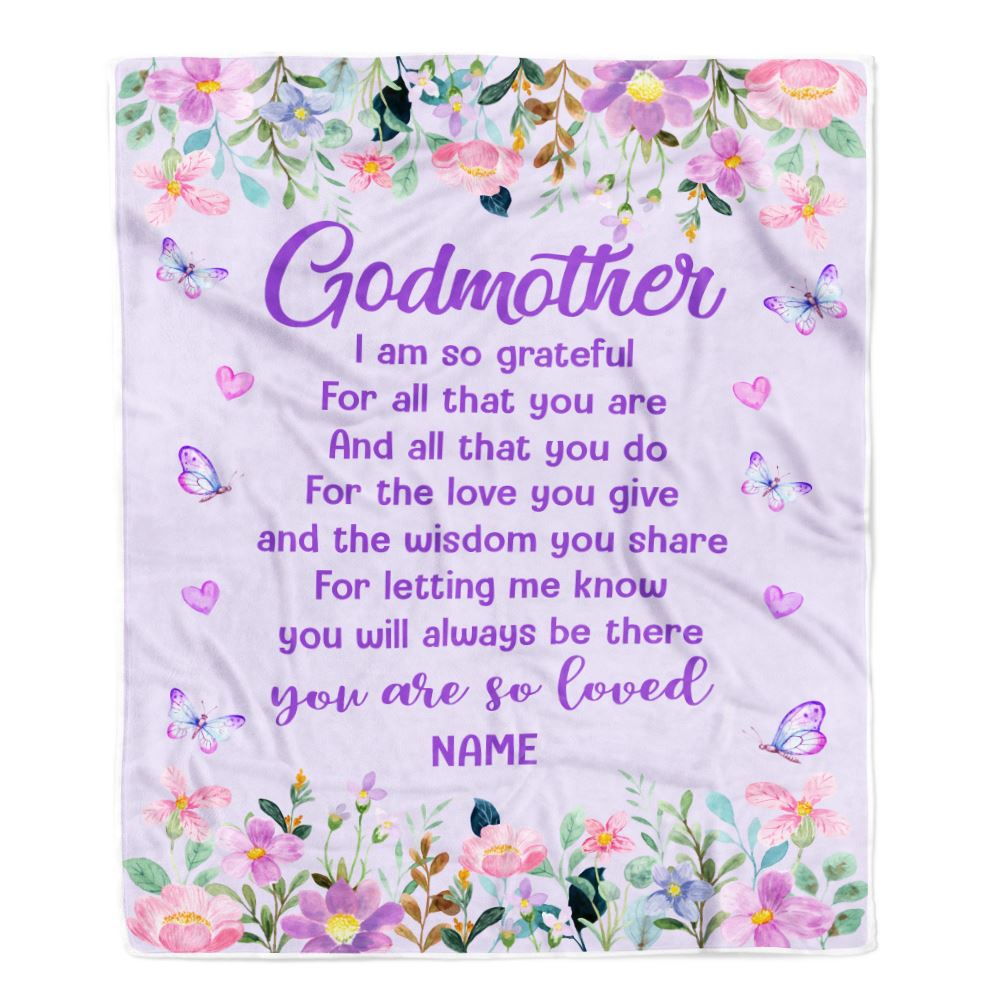Personalized Godmother Blanket From Niece Nephew Floral Butterfly Love You Give Godmother Mothers Day Birthday Christmas Customized Bed Fleece Throw Blanket | siriusteestore