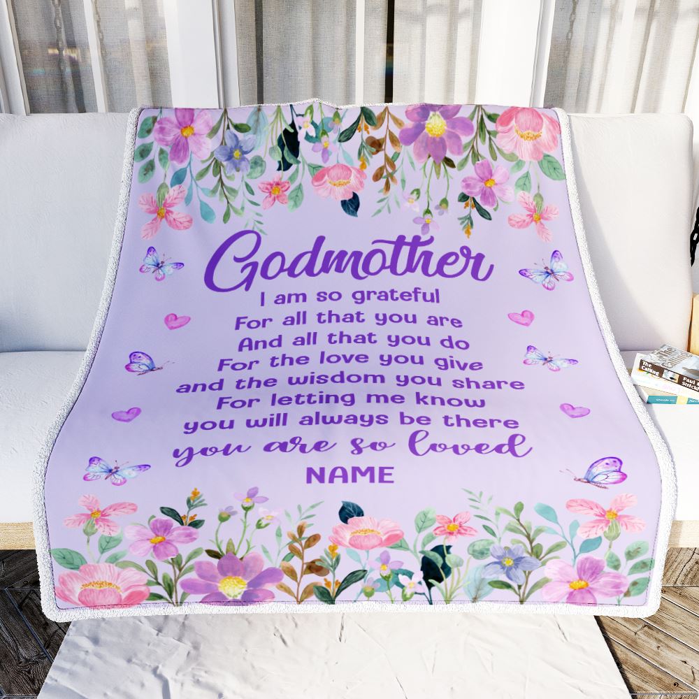 Personalized Godmother Blanket From Niece Nephew Floral Butterfly Love You Give Godmother Mothers Day Birthday Christmas Customized Bed Fleece Throw Blanket | siriusteestore