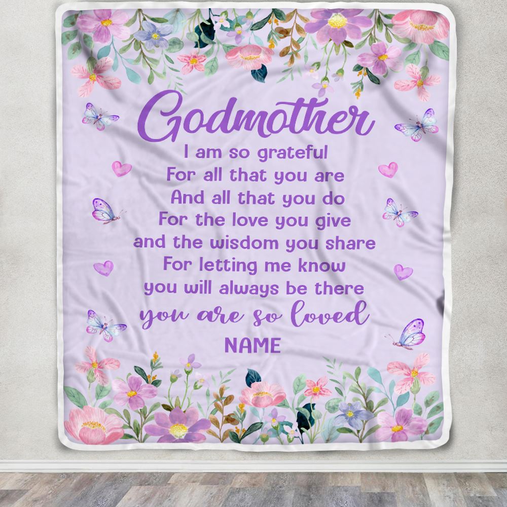 Personalized Godmother Blanket From Niece Nephew Floral Butterfly Love You Give Godmother Mothers Day Birthday Christmas Customized Bed Fleece Throw Blanket | siriusteestore