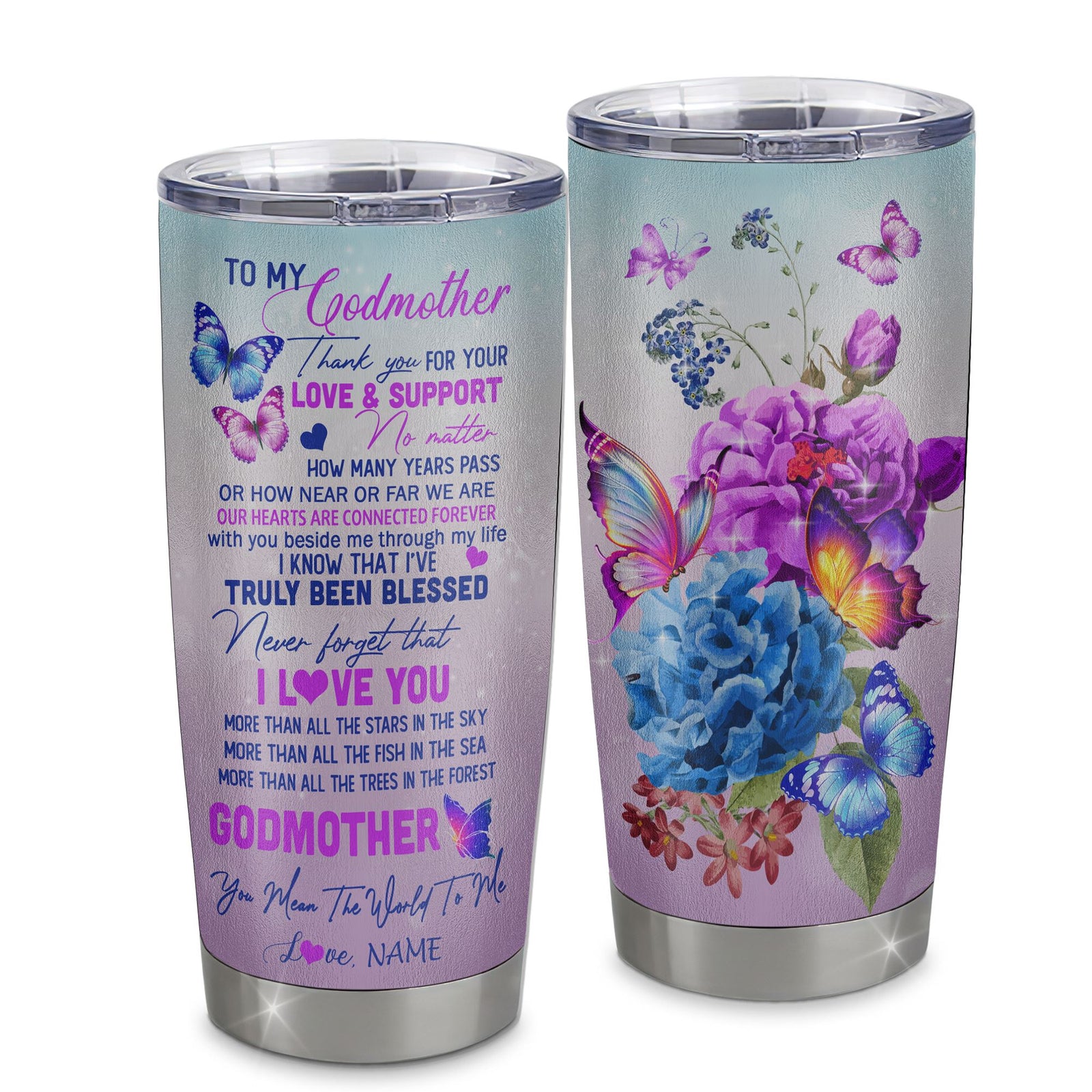 Personalized Godmother From Niece Nephew Grandson Stainless Steel Tumbler Cup Thank You Never Forget I Love You Godmother Mothers Day Birthday Christmas Travel Mug | siriusteestore