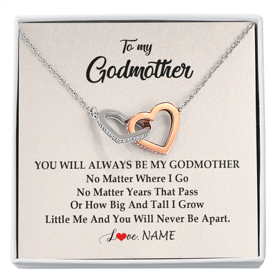 Interlocking Hearts Necklace | Personalized Godmother Necklace From Goddaughter Niece You Will Always Be My Godmother Birthday Mothers Day Christmas Customized Gift Box Message Card | siriusteestore