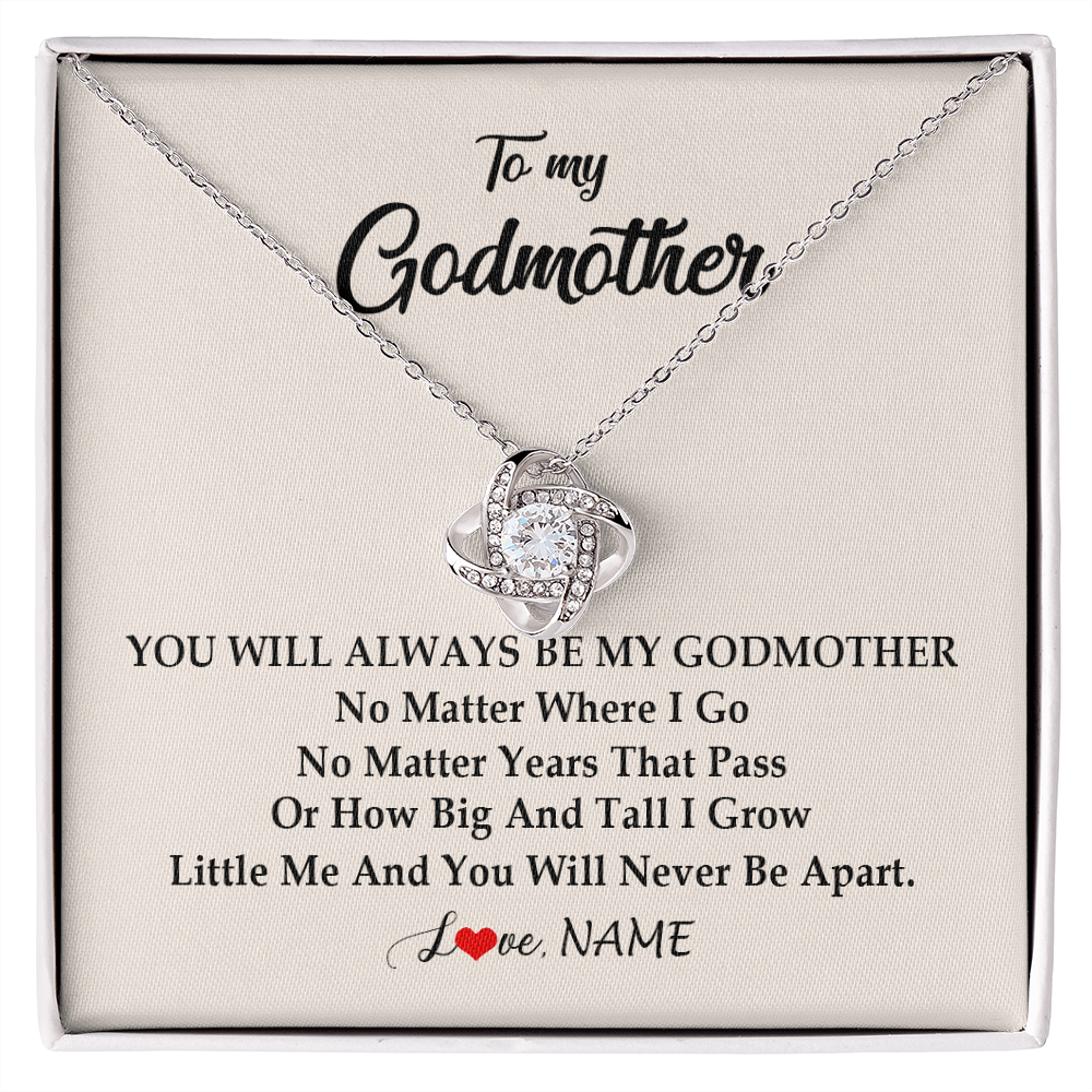 Love Knot Necklace | Personalized Godmother Necklace From Goddaughter Niece You Will Always Be My Godmother Birthday Mothers Day Christmas Customized Gift Box Message Card | siriusteestore